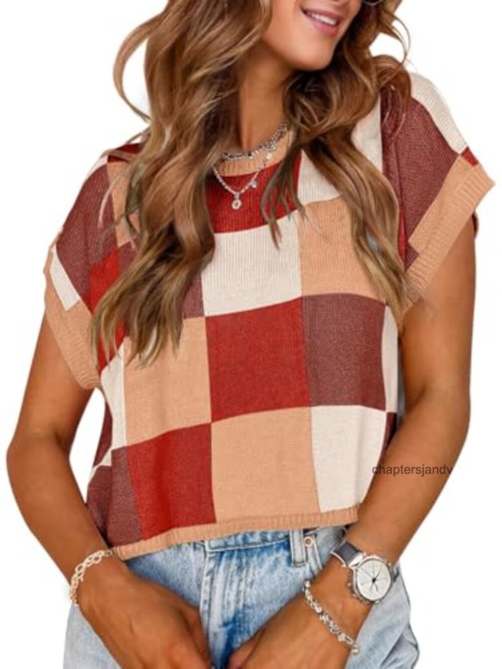 Womens Crop Sweater Cap Sleeve Crewneck Pullover Knitted Casual Top